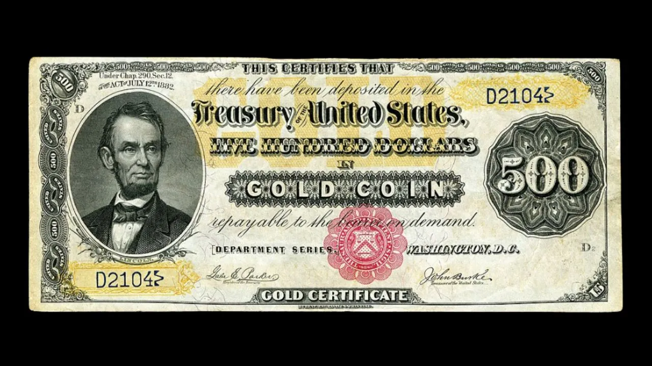 $500 Brown Seal Gold Certificate (1883)