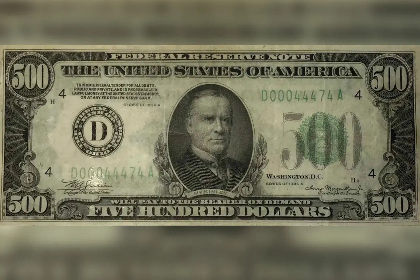 Century-old, ‘ultra-rare’ $500 bill featuring William McKinley to be auctioned off