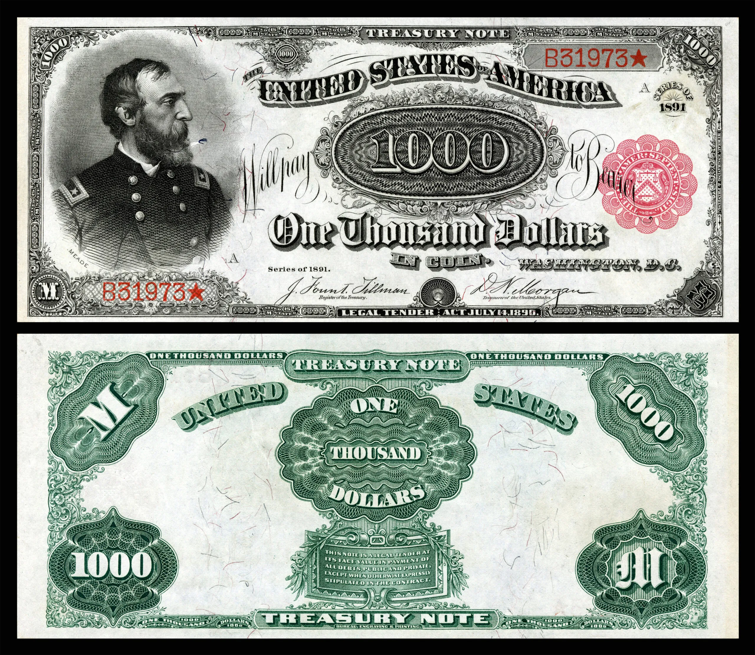 Red Seal $1,000 Treasury Note (1891)