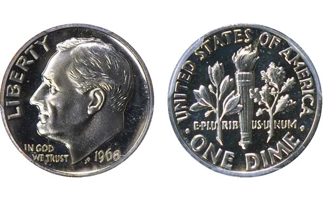 1968 No S Roosevelt Dime