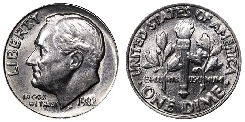 1982 No Mint Mark Roosevelt Dime