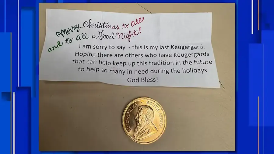 Mystery donor drops their last gold coin in Salvation Army red kettle