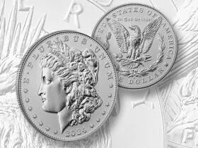 Reverse Proof Morgan and Peace silver dollars in set